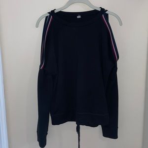 BLACK, RED, AND WHITE TIE TOP